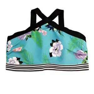 Cacique Teal Tropical Lined No Wire Halter Swim Top Plussize 18